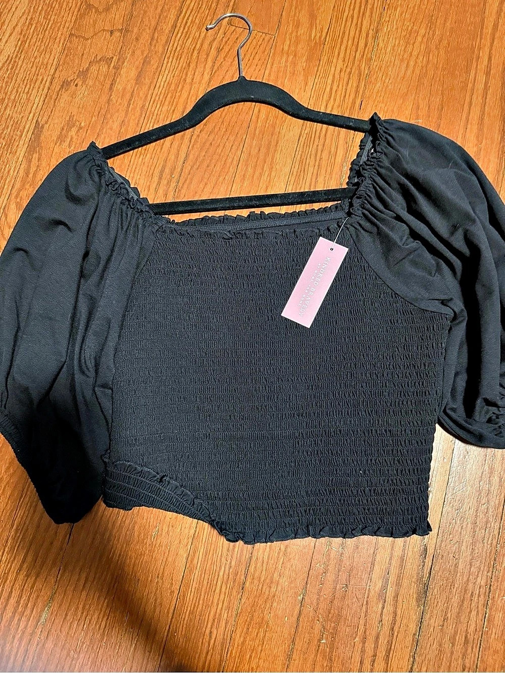 Kindred Bravely Sophia Smocked Cropped Nursing Top Black Large